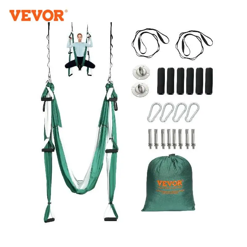 

VEVOR Aerial Yoga Swing Set Yoga Hammock Hanging Swing Aerial Sling Inversion Fly Kit Trapeze Inversion Equipment Green/White