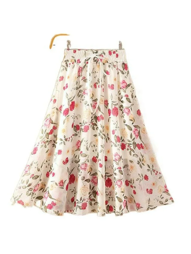 

Floral Print Chiffon f Skirt High Waist Midi Summer New Sle Women's Faion Slimming Versatile Skirts Spring Fre Sle
