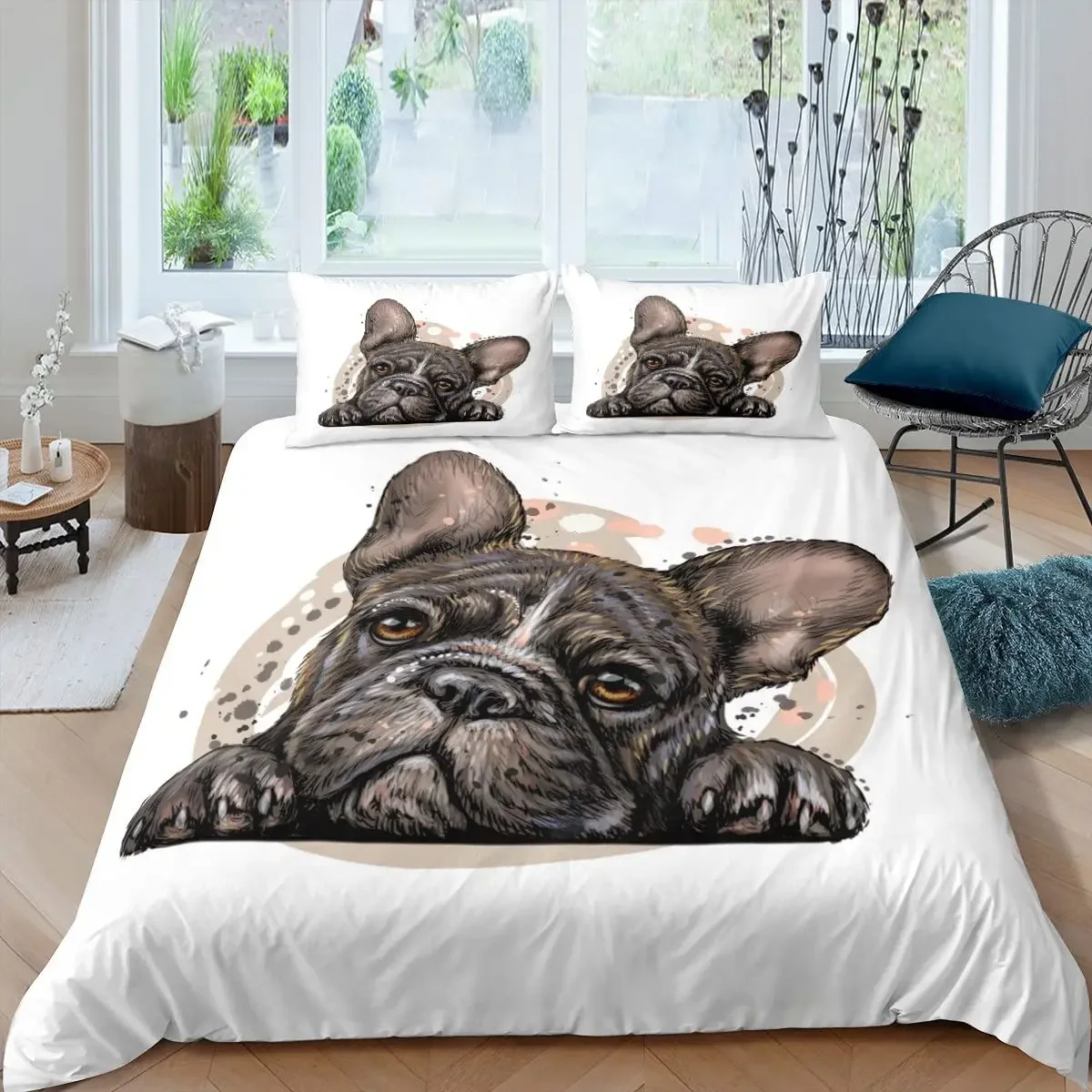 Bulldog Duvet Cover French Bulldogs Bedding Set Twin Polyester Chocolate Puppy Pet Doggy Animal Quilt Cover For Dog Lover Gifts