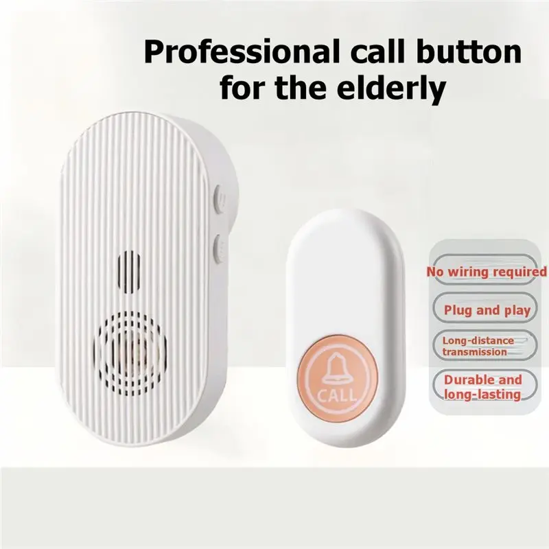 【RECOMENDAR】Home One-Button Call Device Waterproof Wireless Doorbell 433 For Elderly Long-Range Call Bedside Bell US Plug