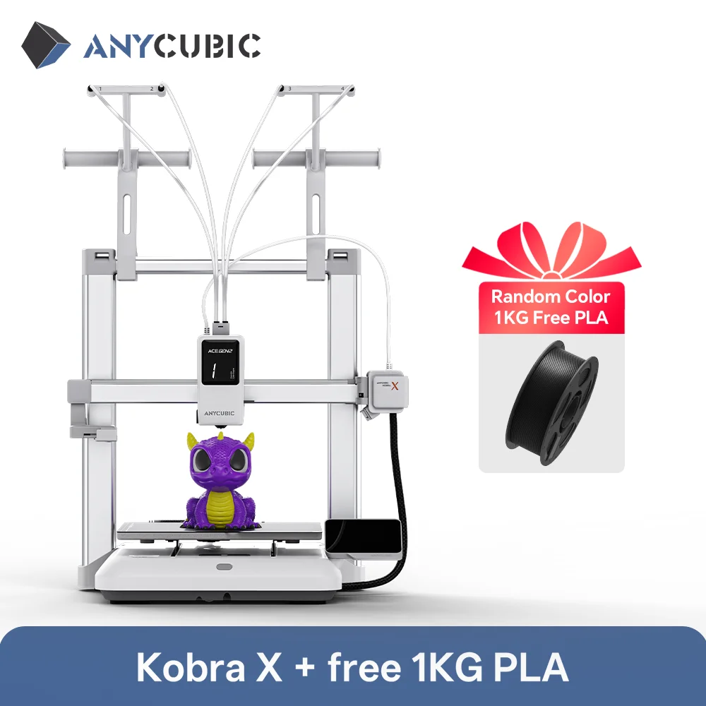 ANYCUBIC Kobra X 3D-printer, 600 mm/s maximale printsnelheid, 2x sneller en minder materiaal, ingebouwde 4-kleurenprint, automatische nivelering.