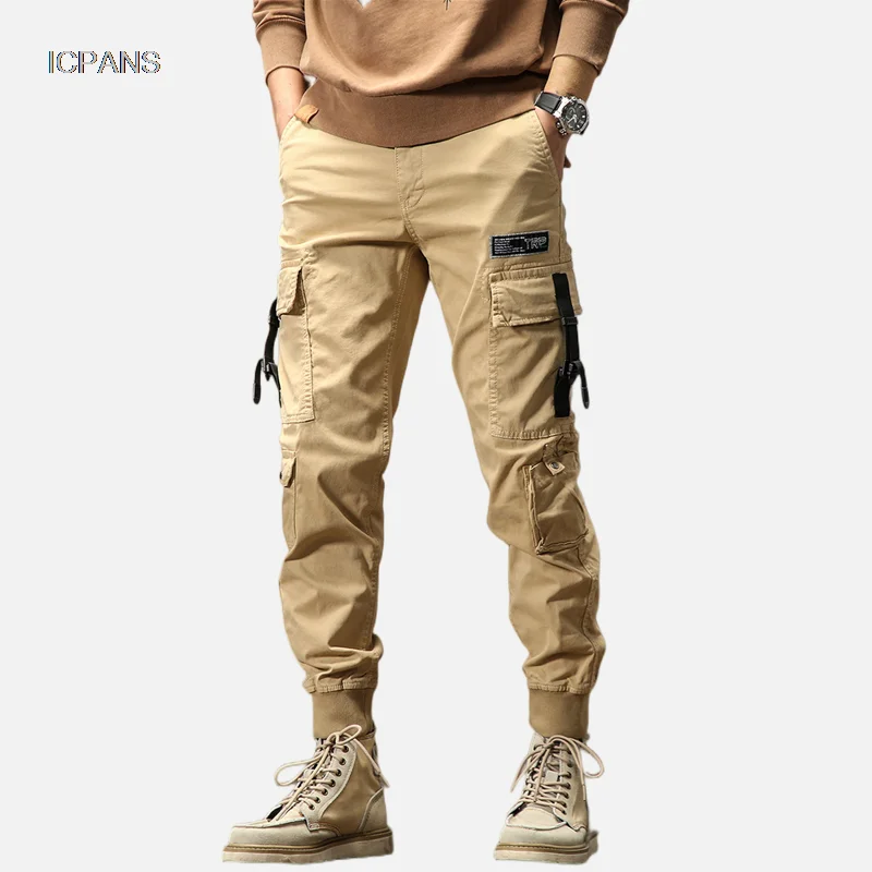 Full Length Jogger Pants Men Vintage Military brown black Cotton Pockets Elastic Waist Cargo Pants Men 2022 Thick Tactical Pants