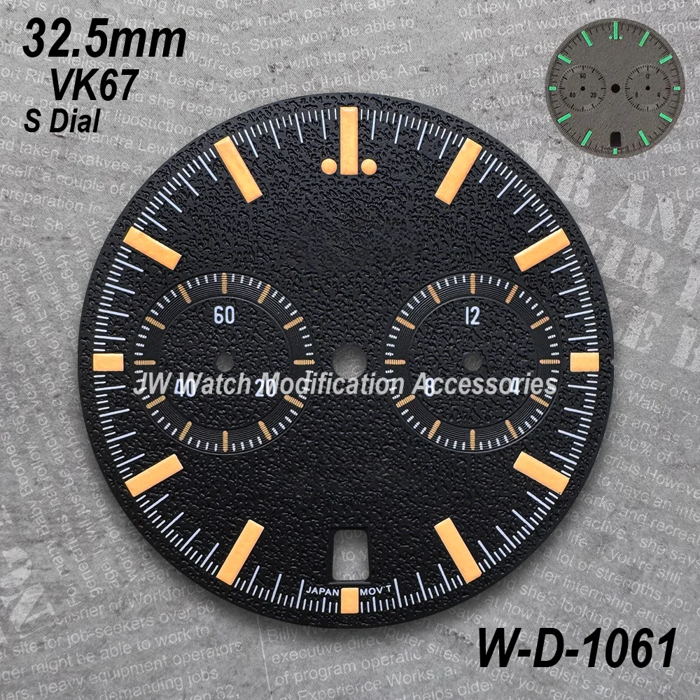 Esfera con logotipo de velocidad S de 32,5mm adecuada para movimiento VK67, accesorios de modificación de reloj de calidad Mattet luminoso verde