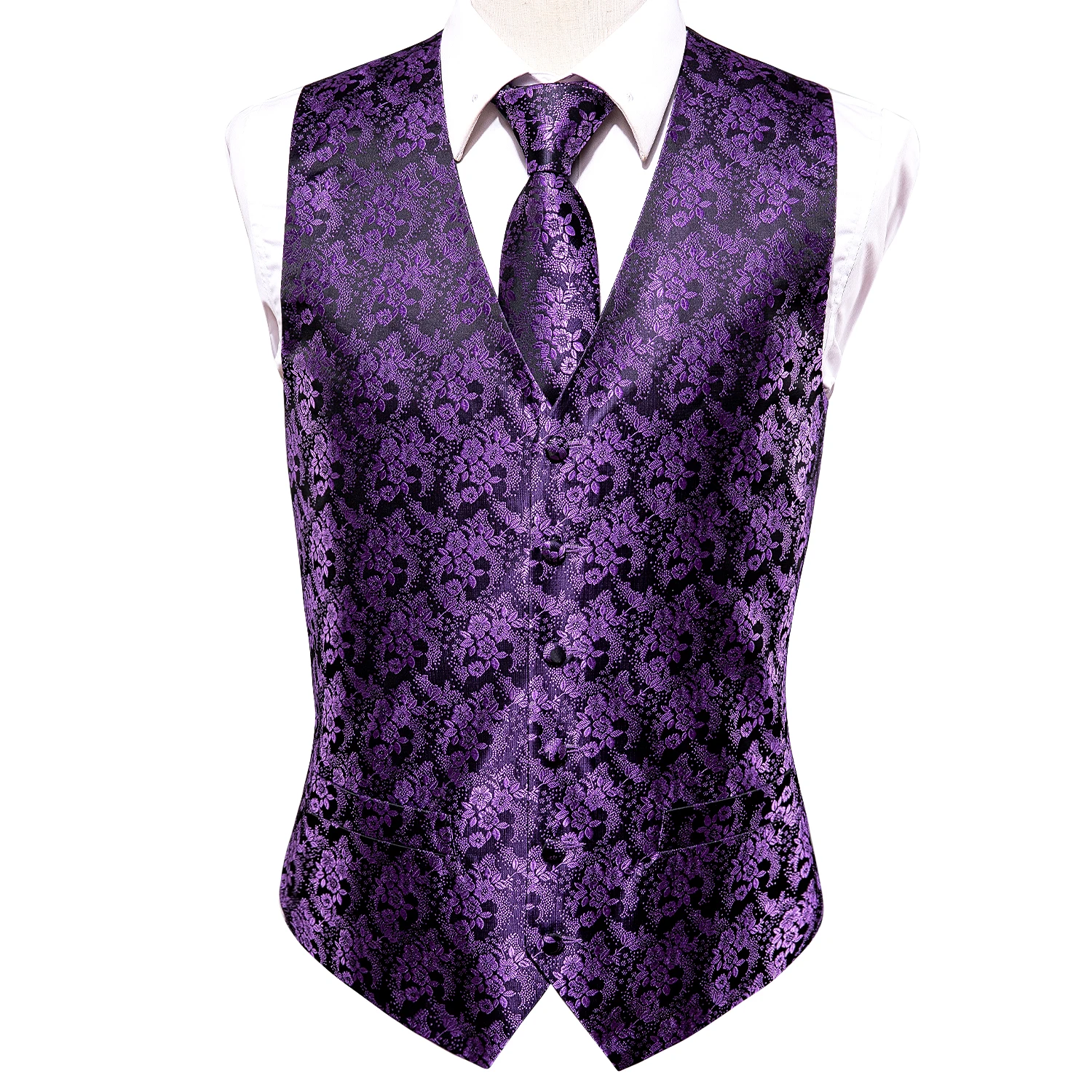 Jacquard Silk Mens Vests Necktie Ascot Set Waistcoat Tie Cravat Hanky Cufflinks for Men Wedding Party Business New Luxury Hi-Tie