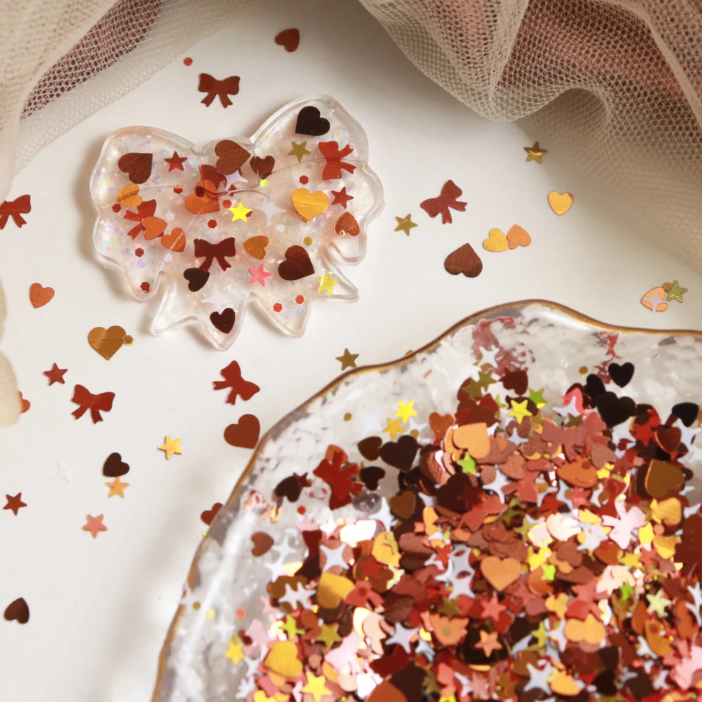 5g Cute Sweet Sequins For Epoxy Resin Filling Reddish Brown Love Heart Bowknot Glitter Paillette Kawaii Resin Shaker Fillers DIY view 2
