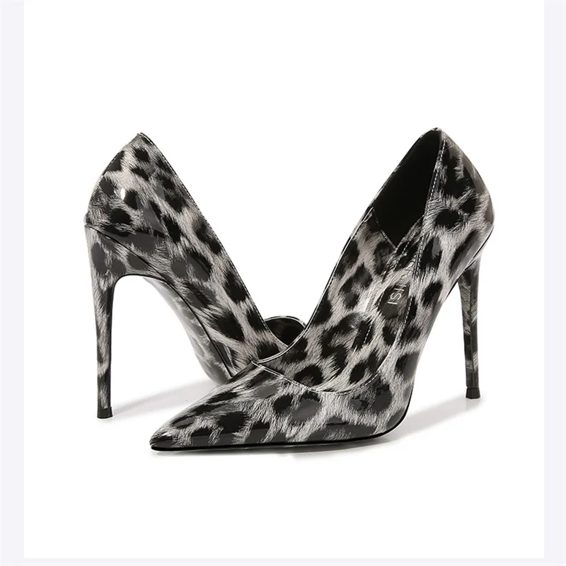 New Leopard Print Pointed High Heels Pumps12CM High Heels Large Size Style Sexy Luxury Fashion Party OL Shoesc Sizes 35-46