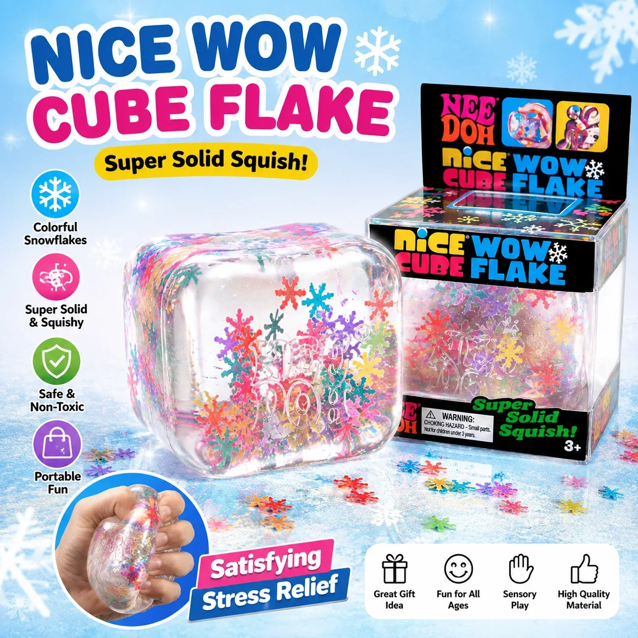 NeeDoh Nice Cube Sensory Squeeze Toy Super Solid Squish Stress Relief Anxiety Relief Tool Stress Reliever for Sensory