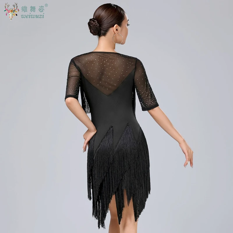 أزياء أداء الرقص اللاتيني الراقية فستان شرابة مثير الكبار الإناث التانغو سامبا تشاتشا الممارسة المهنية الزي #3