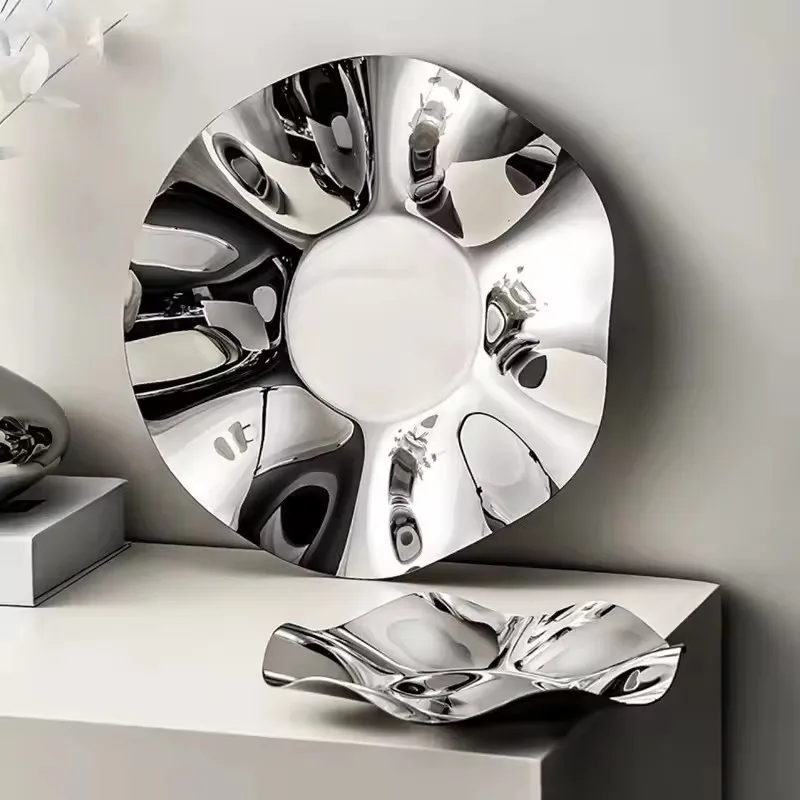 29cm/Deluxe Silver Stainless Steel Fruit Tray, Wavy Art Tray, Living Room Table Storage Box, Stainless Steel Decorative Tablewar