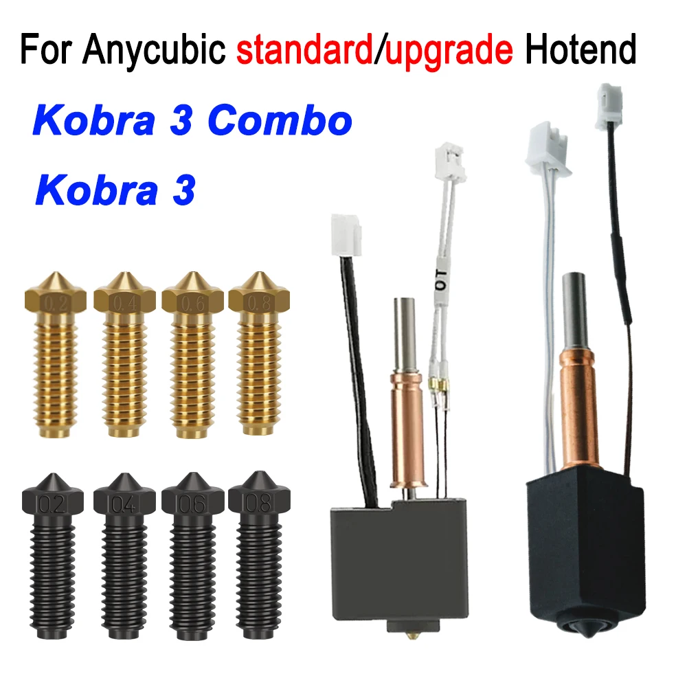 

Upgrade Hotend For Anycubic Kobra 3 Accessories Hot end Kobra 3 Combo Hotend Kit Hardened Steel Brass Nozzle 0.2/0.4/0.6/0.8mm