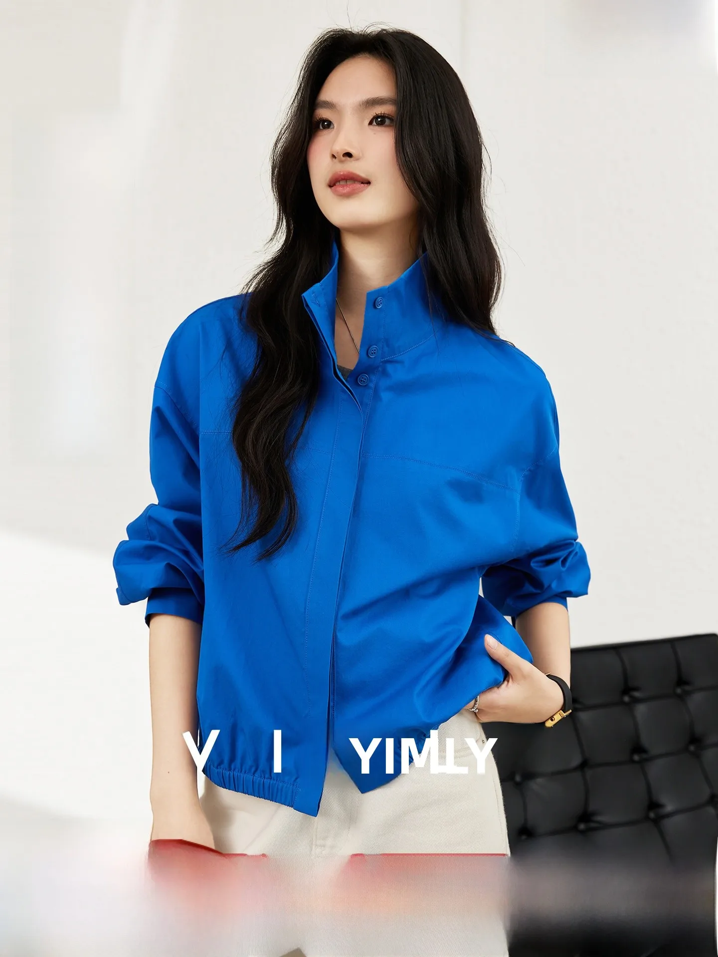 

Женская свободная блузка из чистого хлопка с длинным рукавом, воротником-стойкой и пуговицами, осенняя новинка, удобная, модная, для повседневной носки