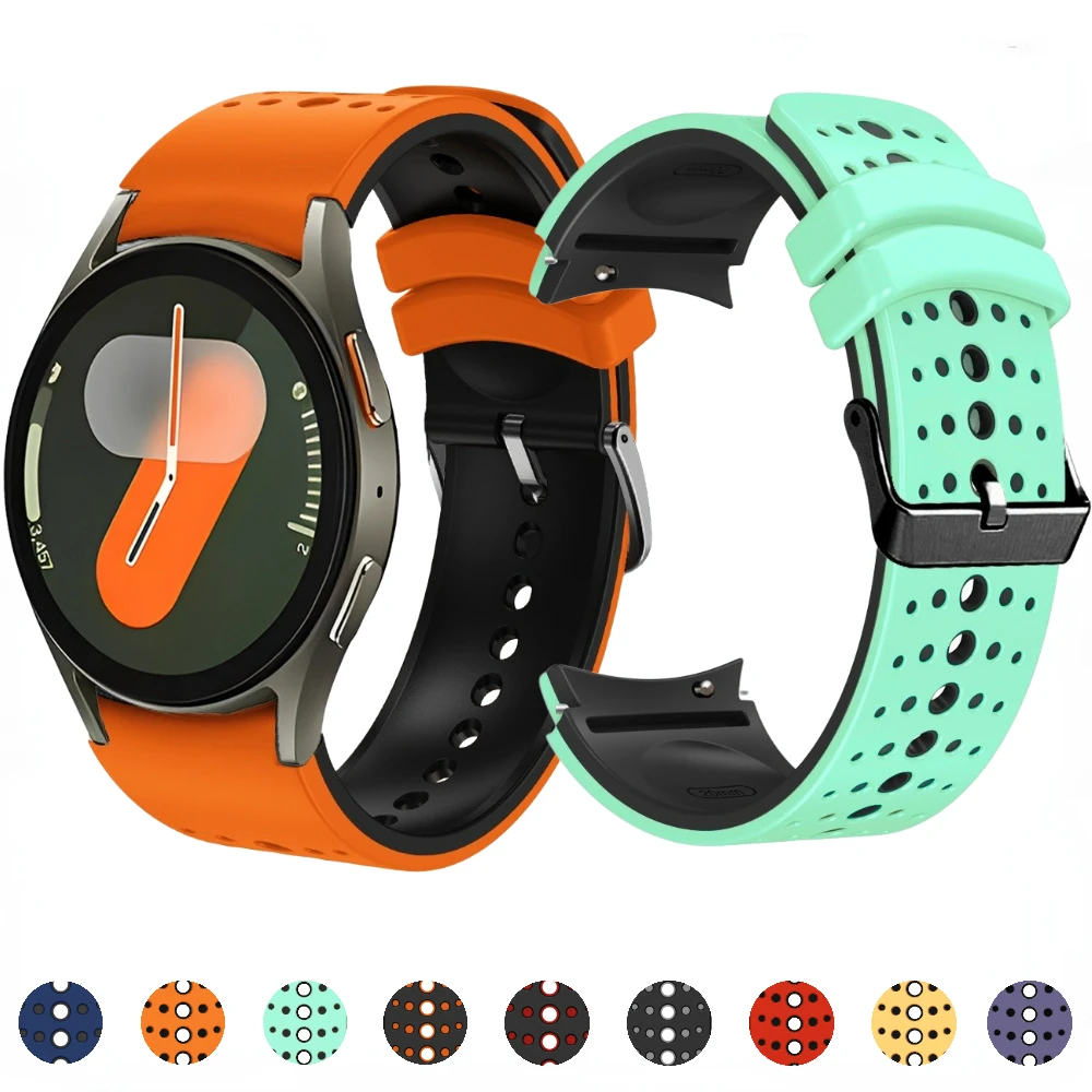 

Two-color Silicone Strap for Samsung Galaxy Watch 4 5 6 7 40mm 44mm/5 Pro 45mm Correa for Samsung Watch 6 Classic 47mm 43mm Band