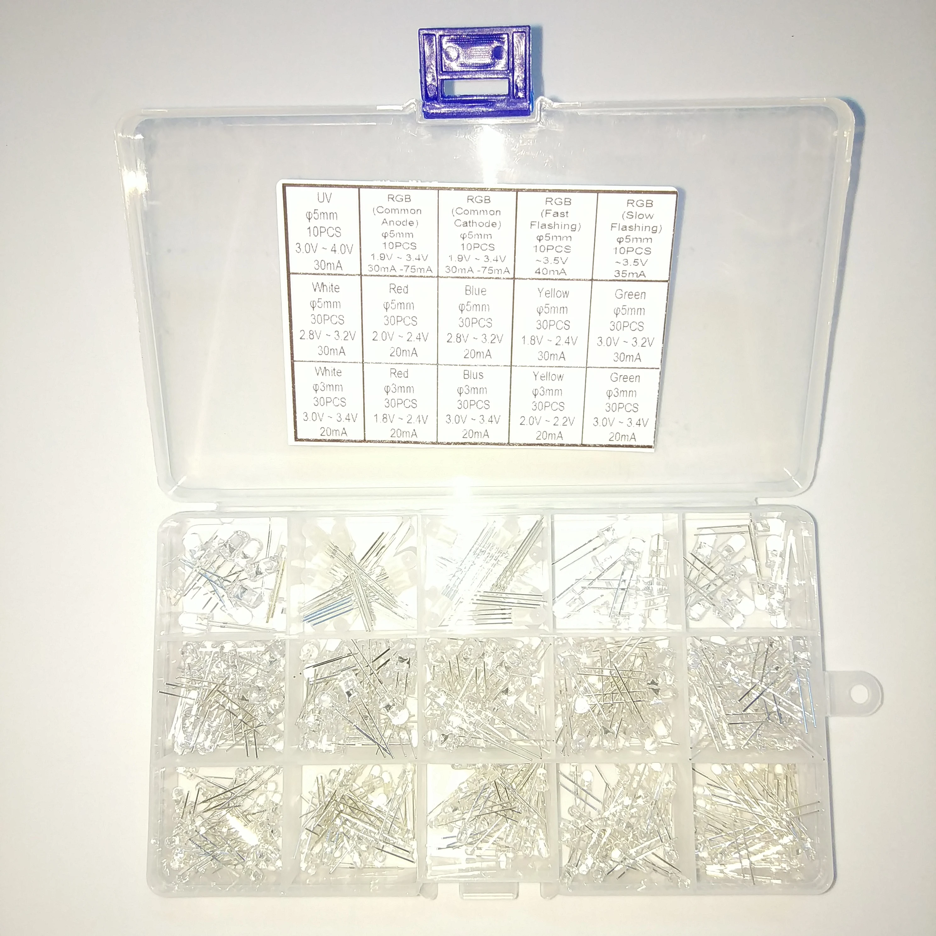 300 PCS Low Light Attenuation Low Power UV LED UV Light Emitting Diode RGB Anode/Cathode/Scintillation Light Sample Box