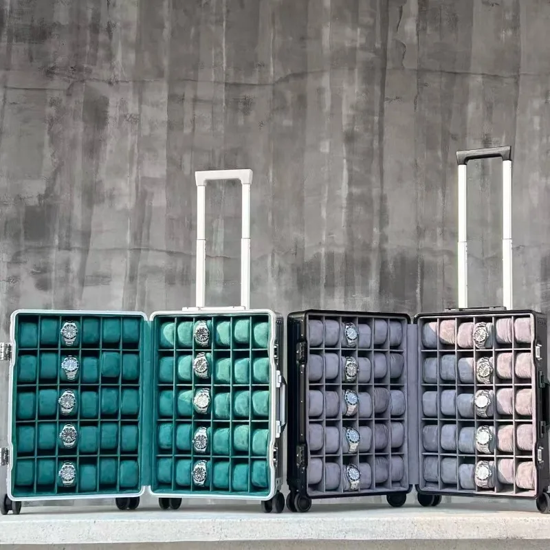 

Алюминиевый футляр для часов большой вместимости, портативный кейс-тележка, роскошный защитный кейс для коллекций, коробки для хранения механических часов, принадлежности для хранения.