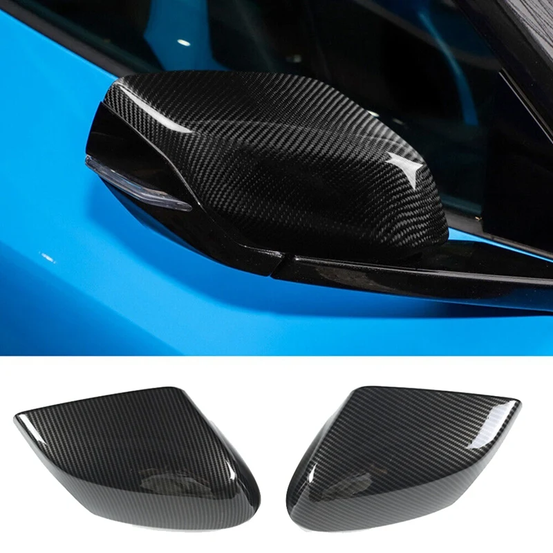 For Corvette C8 2020-2023 Carbon Fiber Pattern Side Door Rearview Mirror Cover Trims Car Parts Accessories Left+Right Side