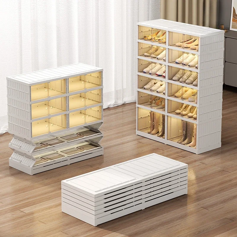 

Thickened Installation-free Double-door Transparent Shoe Cabinet Living Room Storage Multi-layer Folding Shoe Rack