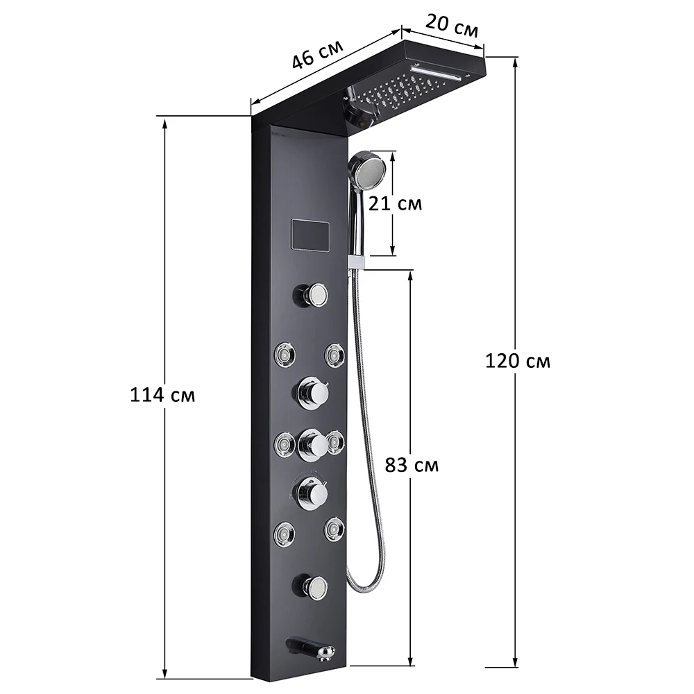 LED Shower Panel Tower System Rain Waterfall Shower Column Hydroelectricity LCD Display With Massage Body Spa Bath Shower Faucet