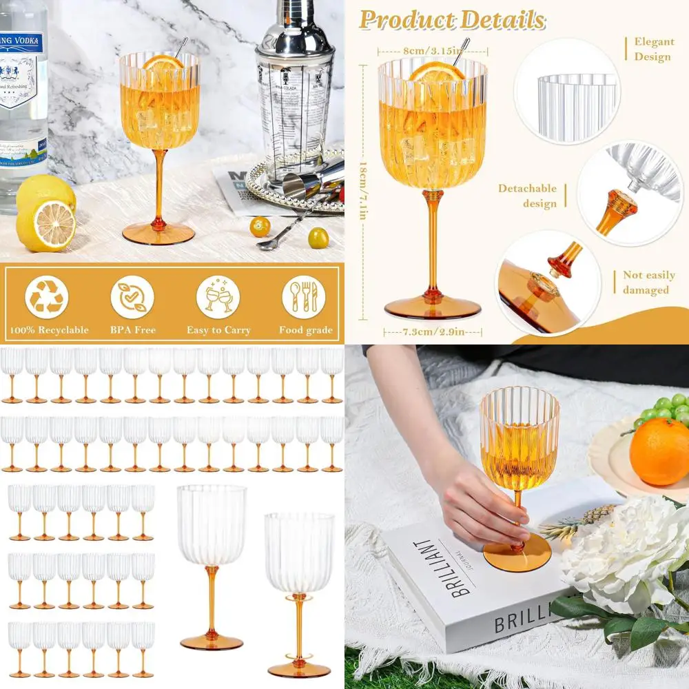 

Набор из 48 разборных пластиковых бокалов для вина с ребристой поверхностью, 330 мл - прозрачные и янтарные, небьющиеся, идеально подходят для мероприятий на открытом воздухе и вечеринок