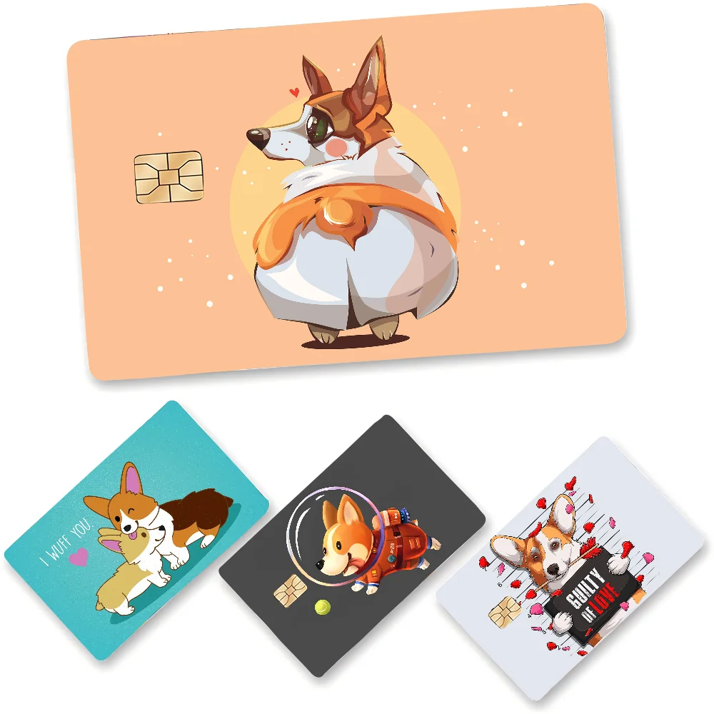 Cartoon Corgi Spiel Anime Aufkleber Film Haut Abdeckung Fall Für Kleine Große Kein Chip Debit Kreditkarte Vorderseite