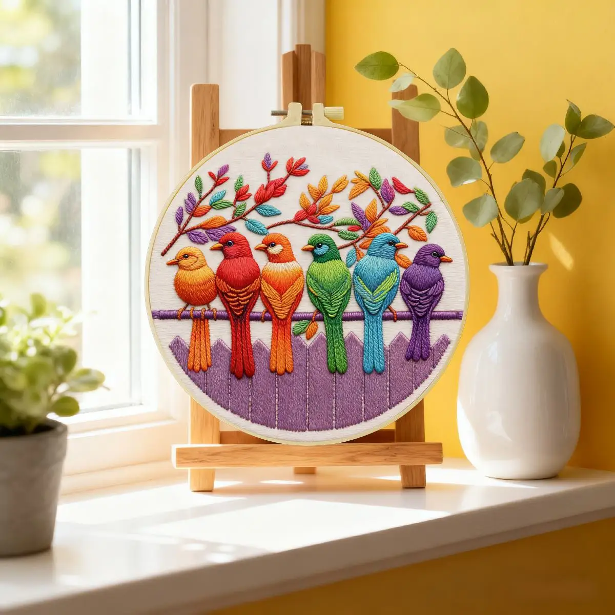 1 Stück 20X20CM/15X15CM 7,87/6,3 Zoll Farbige Vögel Stickerei Starter-Kit DIY-Kit DIY-Stickerei-Set für Anfänger – Detail 2
