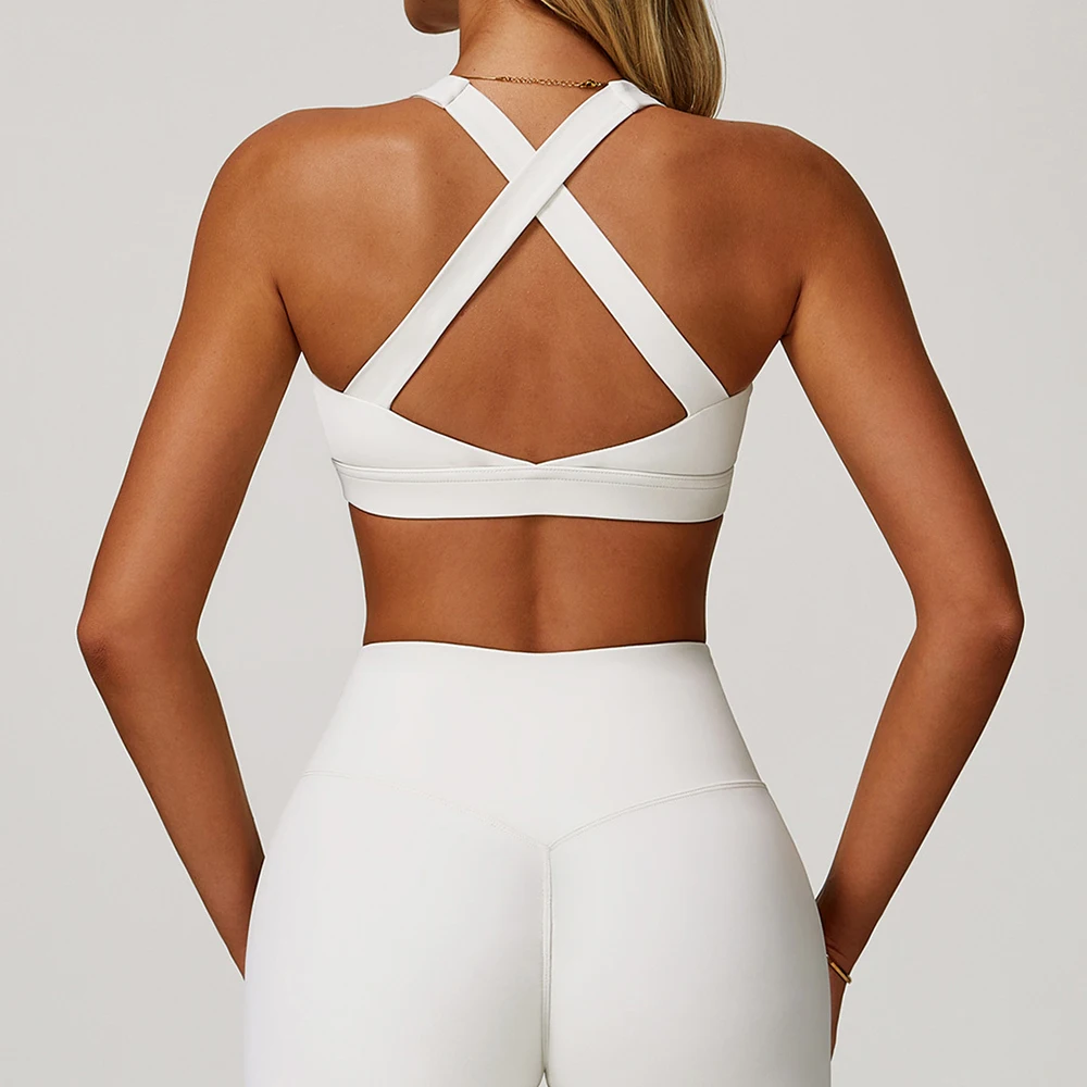 النساء اليوغا الصدرية الظهر عبر حزام تانك الأعلى رفع تشغيل الرياضة الصدرية تنفس لينة اللياقة البدنية الجمال بلون ملابس داخلية رياضية ﻿