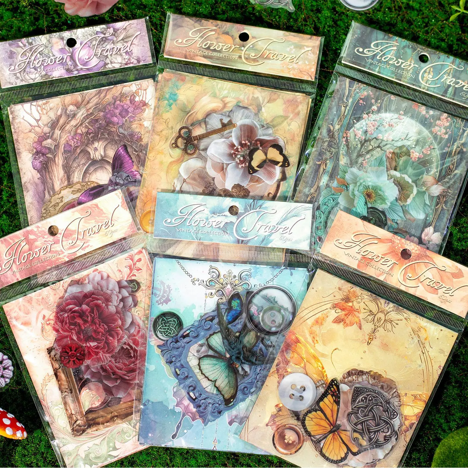 50pcs/lot Memo Pads Material Paper The Wonderful Journey of Flowers Junk Journal Scrapbooking Retro Background Decoration