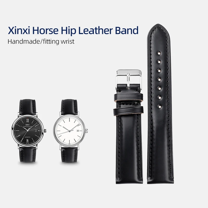 Handmade Japan Horse Leather Watchband18 19 20 22MM Black High-End Wear-Resistant Leather Bracelet Vintage Men\'s Watch Bracelet
