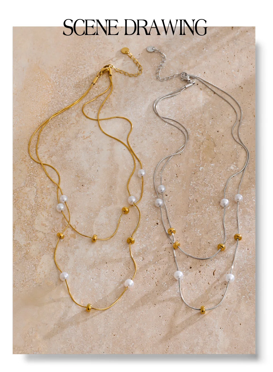 Yhpup Edelstahl Doppelschicht Perlen Kette Overlay Halskette für Frauen Beliebte Chic Frauen Koreanische Chic Schmuck Zubehör – Detail 11
