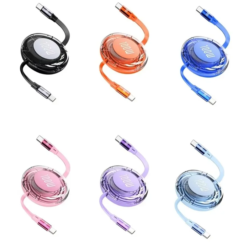 100W Type C Charging Cable Laptop Phone Data Cord Retractable PD Fast Charging Data Wire For iPhone Xiaomi Huawei Tablet Laptops