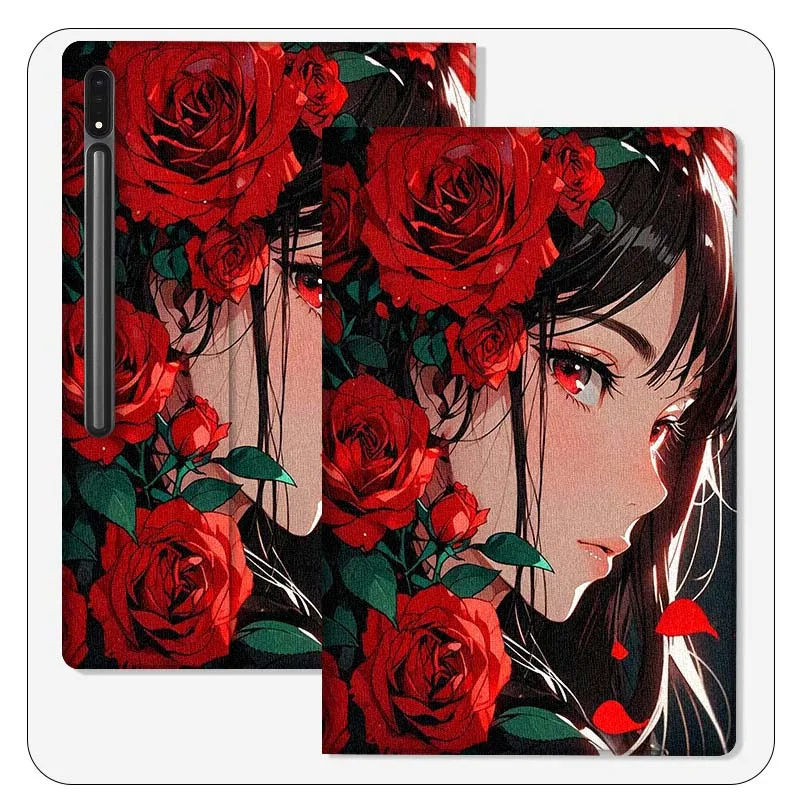 

Girl Sunflower Rose For Samsung Galaxy Tab S9 S10 S6 S7 S8 FE Plus Lite Inch Foldable Cover Tablet Case