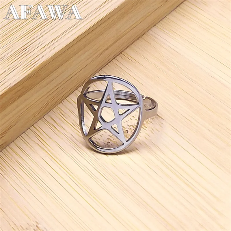 Witchcraft Pentagram Stainless Steel Rings Silver Color Star Adjustable Ring for Women Men Party Gift Jewelry anillos hombre