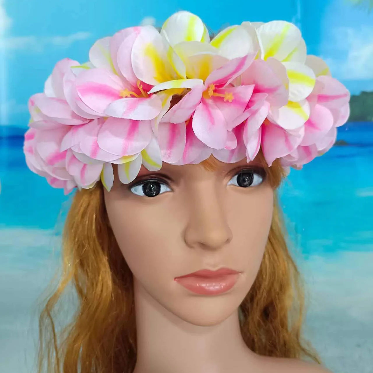 

Free Shipping KN-he012m 50pcs/ lot 50CM Silk Plumeria Elastic Headband Aloha Dance Party Flower Crown Hawaii Floral Crown
