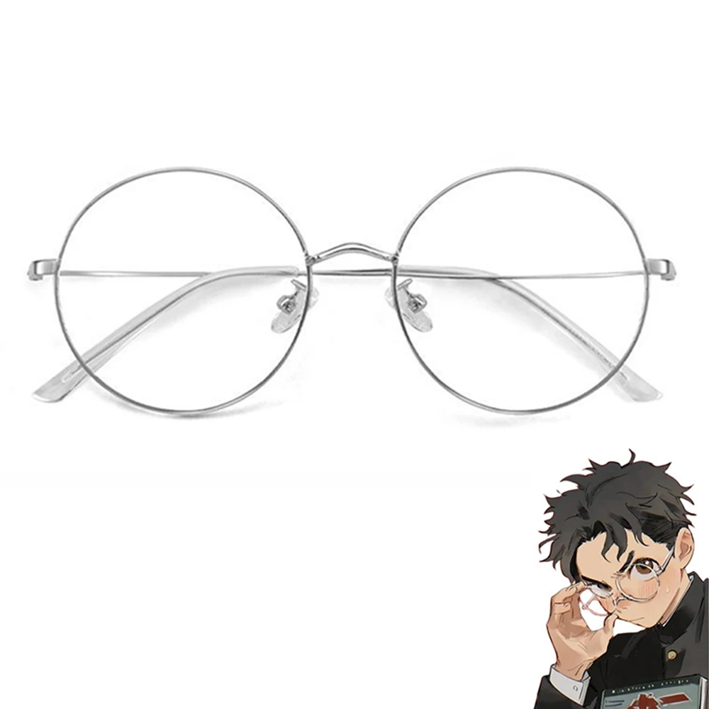 Anime Dandadan Ken Takakura Cosplay Sliver Glasses Round Metal Frame Glass Eyewear Accessories Prop Unisex