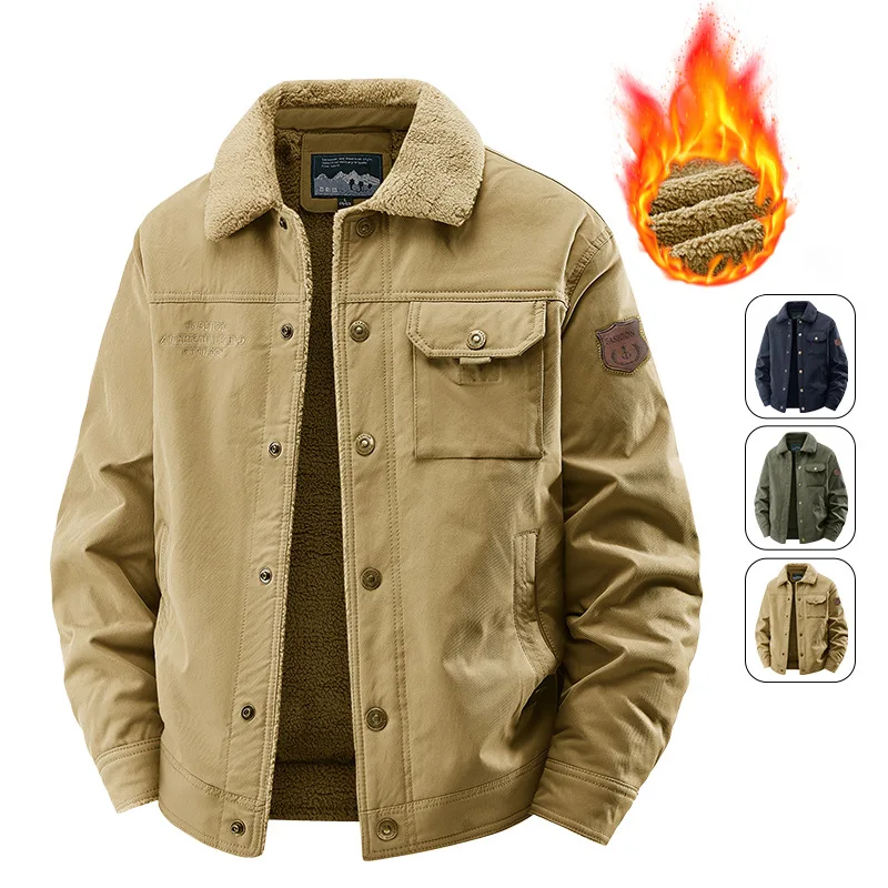 

Мужская зимняя утепленная куртка из овечьего флиса, повседневное пальто с подкладкой из флиса, теплая хлопковая одежда свободного кроя, модный городской стиль