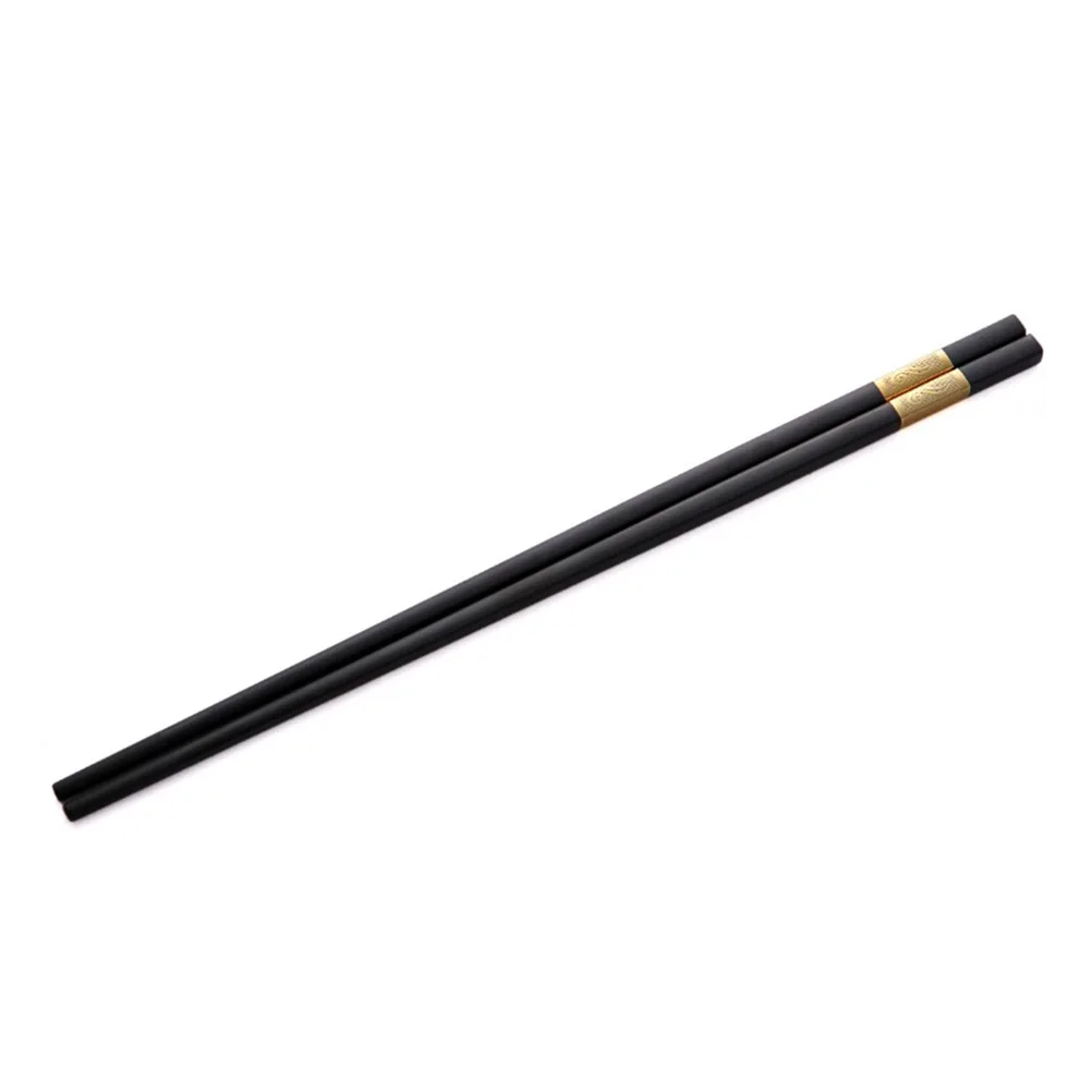 

10 Pairs Golden Ruyi Knot Stainless Steel Chopsticks Black Color Carved Pattern Eco Friendly Dishwasher Safe Portable