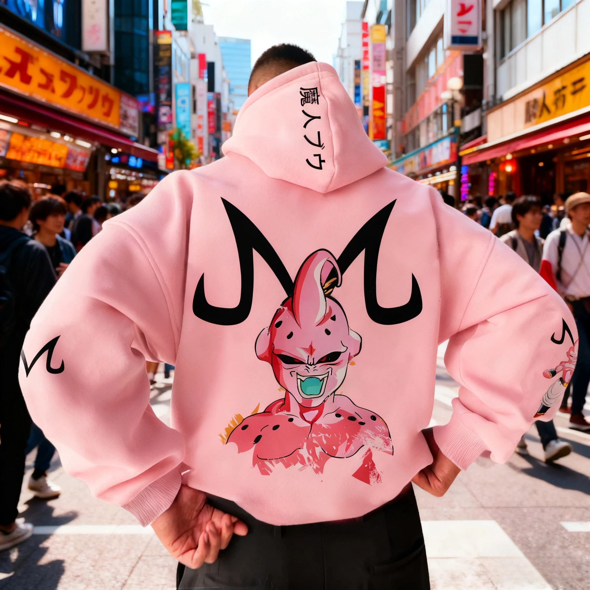 Sudadera con capucha rosa de gran tamaño para hombre Dragon Ball Majin Buu Personaje de anime Estampado Estilo callejero Sudadera casual Top holgado de moda