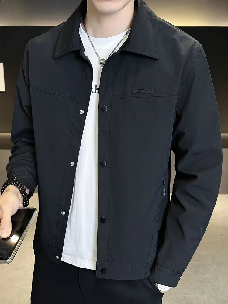  Casual Flip-Collar Jacket Men's Fashion Business Leisure Workwear Autumn New Arrival Polyester Fiber Long Sleeve Coat