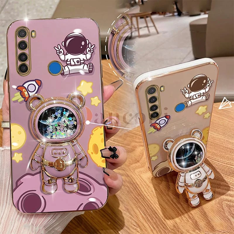 Cheering astronauts Plating Phone Holder Case For Xiaomi Redmi Note 8 8 Pro 9T 10 10S 9 9Pro 9S 10 Pro 7 7Pro 8T 7S Cover