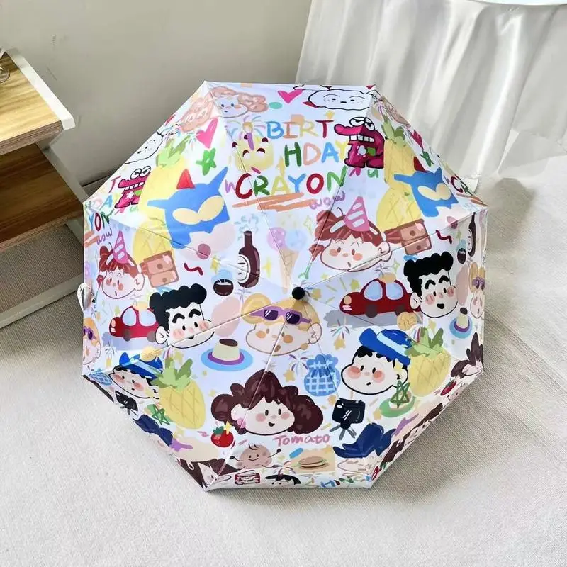 Crayon Shin Chan Ombrello pieghevole a doppio scopo per pioggia e sole Ombrelli solari Colla nera Protezione solare e protezione UV
