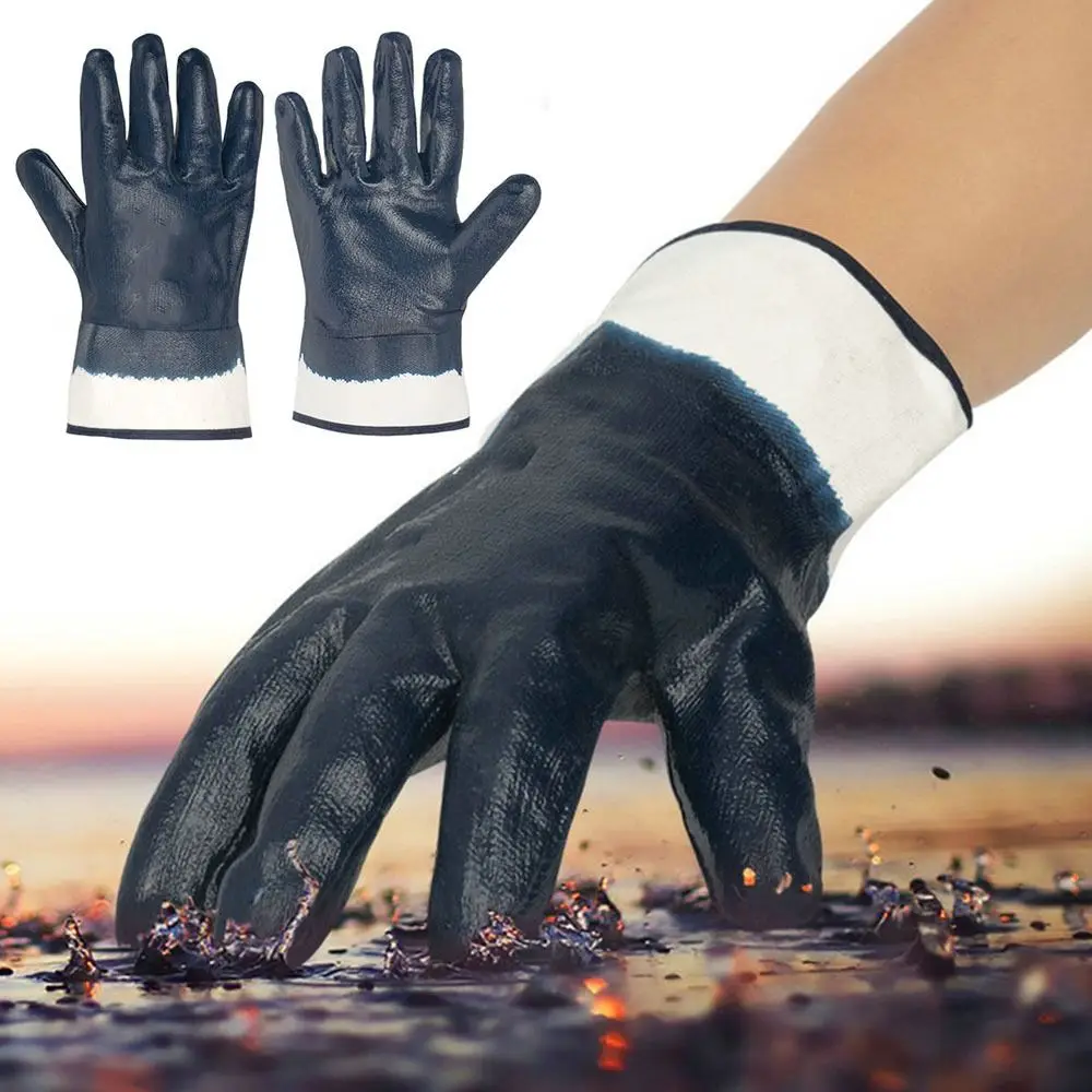 Blue Working Glove Soldering Accessory Nitrile Canvas Thicken Gauntlets Industrial Protection Anti-Heat Dipped Rubber Gloves