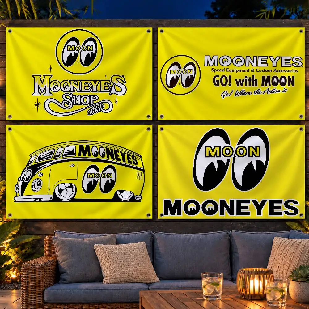 Retro Brand Mooneyes Flag Banner Tapestry For Party Outdoor Garden Yard Home Decor
