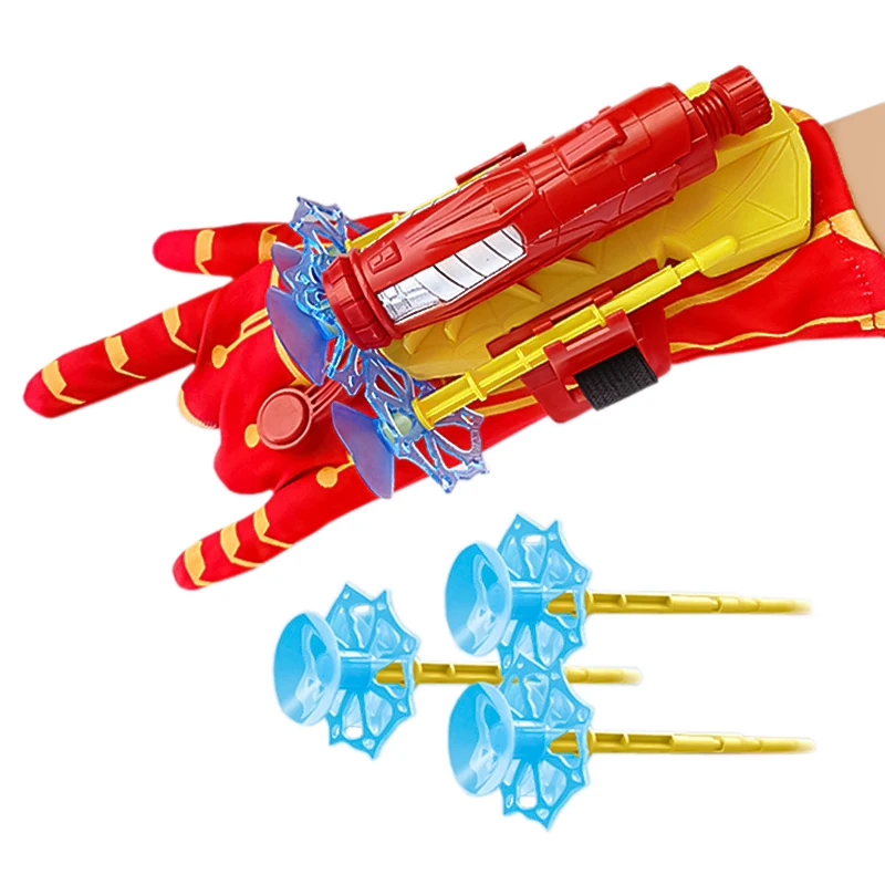 Disney Spiderman Figures Iron Man Captain America Glove Launcher Set Toys Hero Wrist Cosplay Hulk Model Soft Bullet Boy Gifts