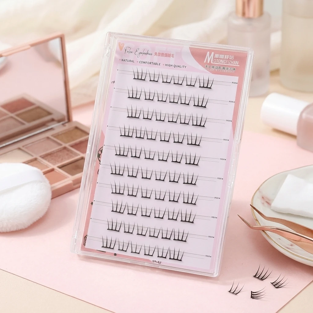 No Glue Needed 10 Rows Korean Style False Eyelashes Natural Thin-strip Girl Group Lashes C Curl Lightweight Fiber Manga Eyelash