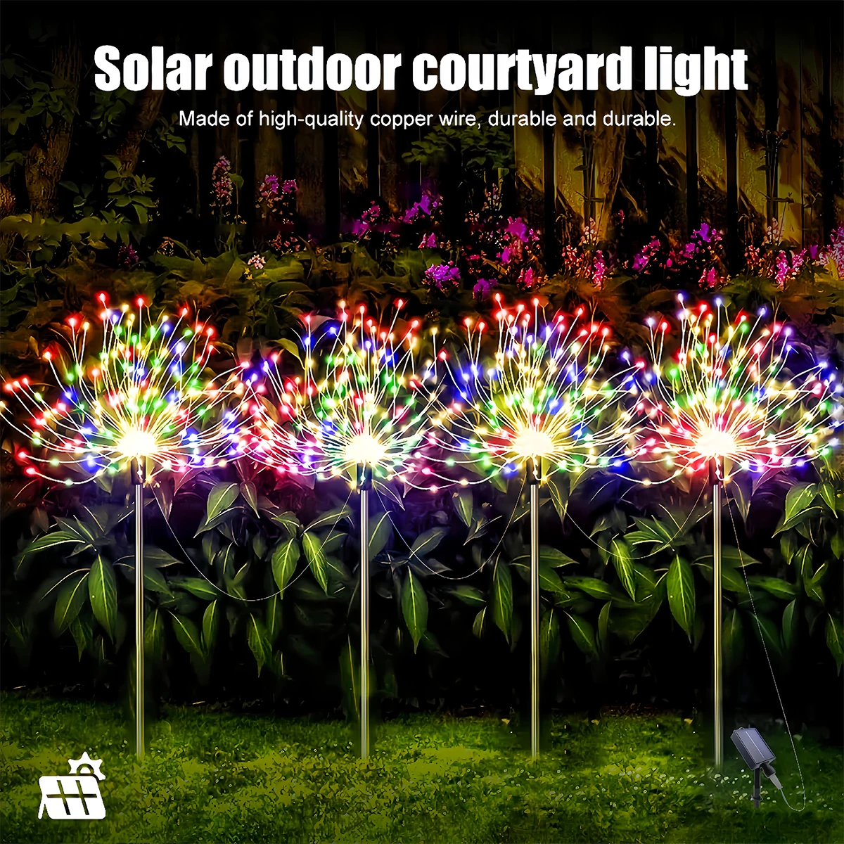 LED Solar Fireworks Light Outdoor Dandelion Light IP65 Waterproof Garden Decoration 320LED/4PC 8 Lighting Modes Warm/Colorful