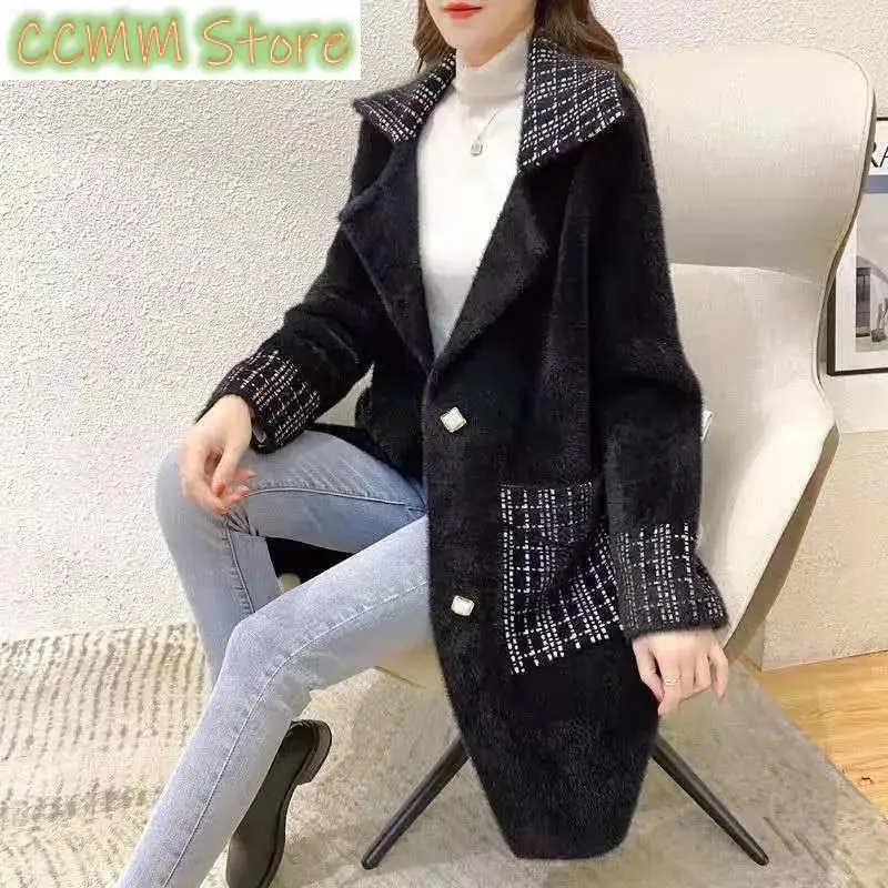 

Mink Velvet Winter Women's Coat Tide ins Joker Loose Plus Size Knit Cardigan New Western Style Women's Coat Tide Slimming