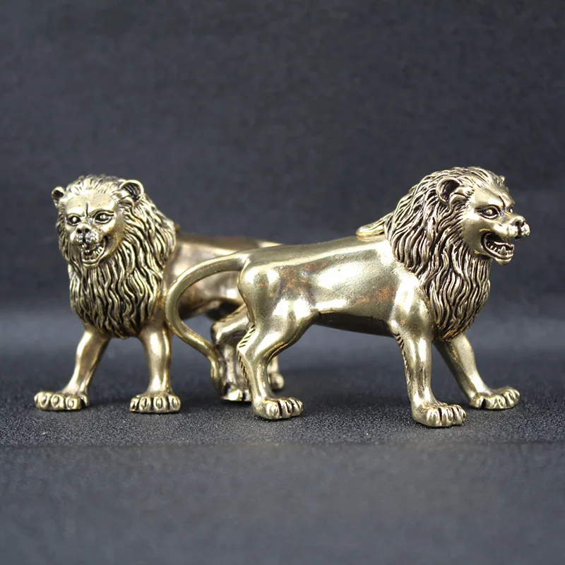 Brass Hollow Pair Home Office Craft Decoration Tea Pet Pure Copper Dominant Lion Wholesale
