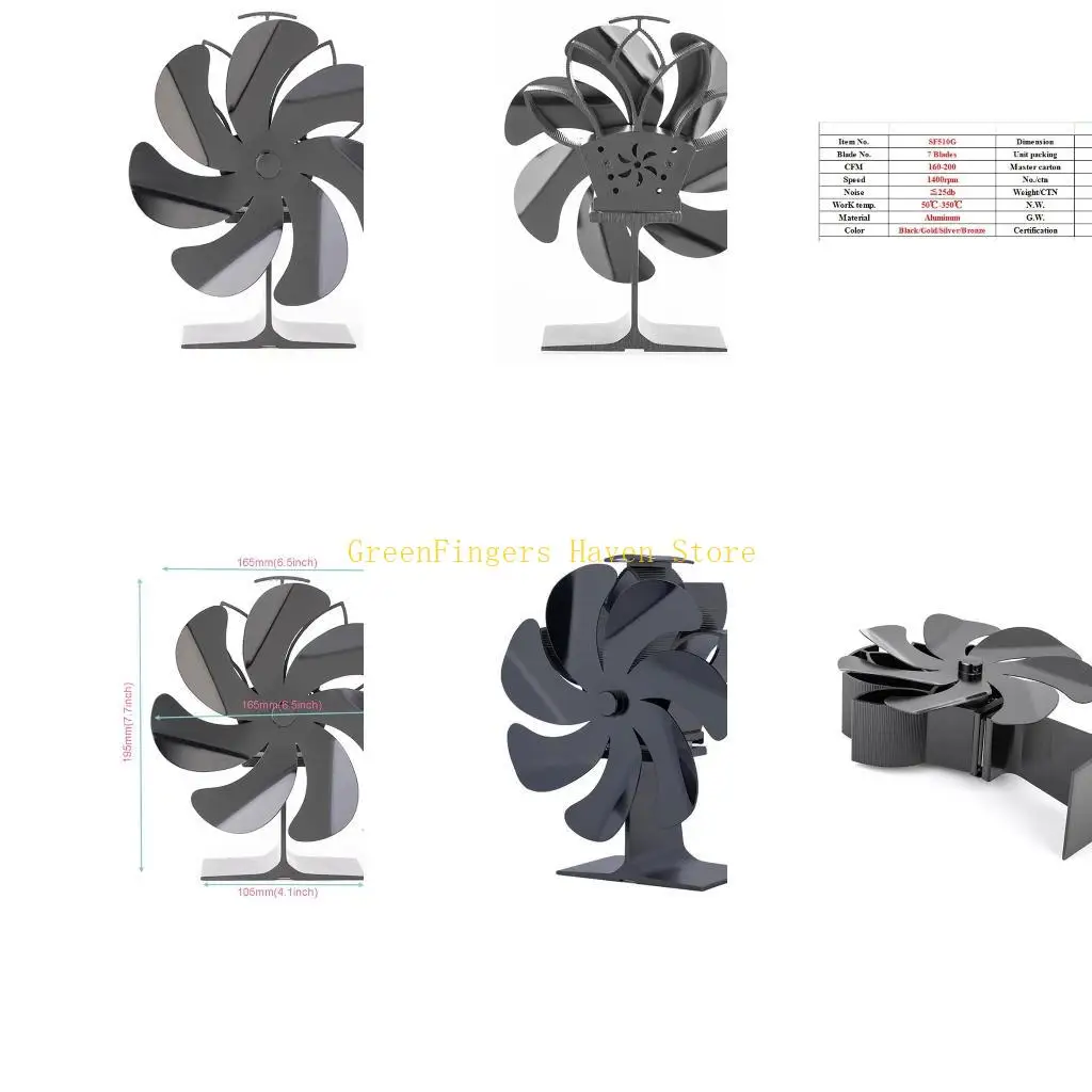 F68D Updated SF510G Heat Powered Stove Fan for Home Log Burning Fireplace Warm Air Efficient Heat Distribution