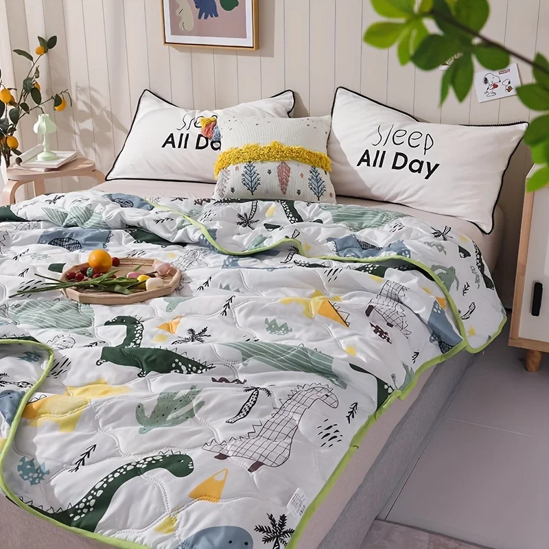 Soft Skin-Friendly Dinosaur World Summer Quilt Multi-Purpose Thin Quilt for Living Room Sofa Nap Fresh Cooling Air-Conditioning