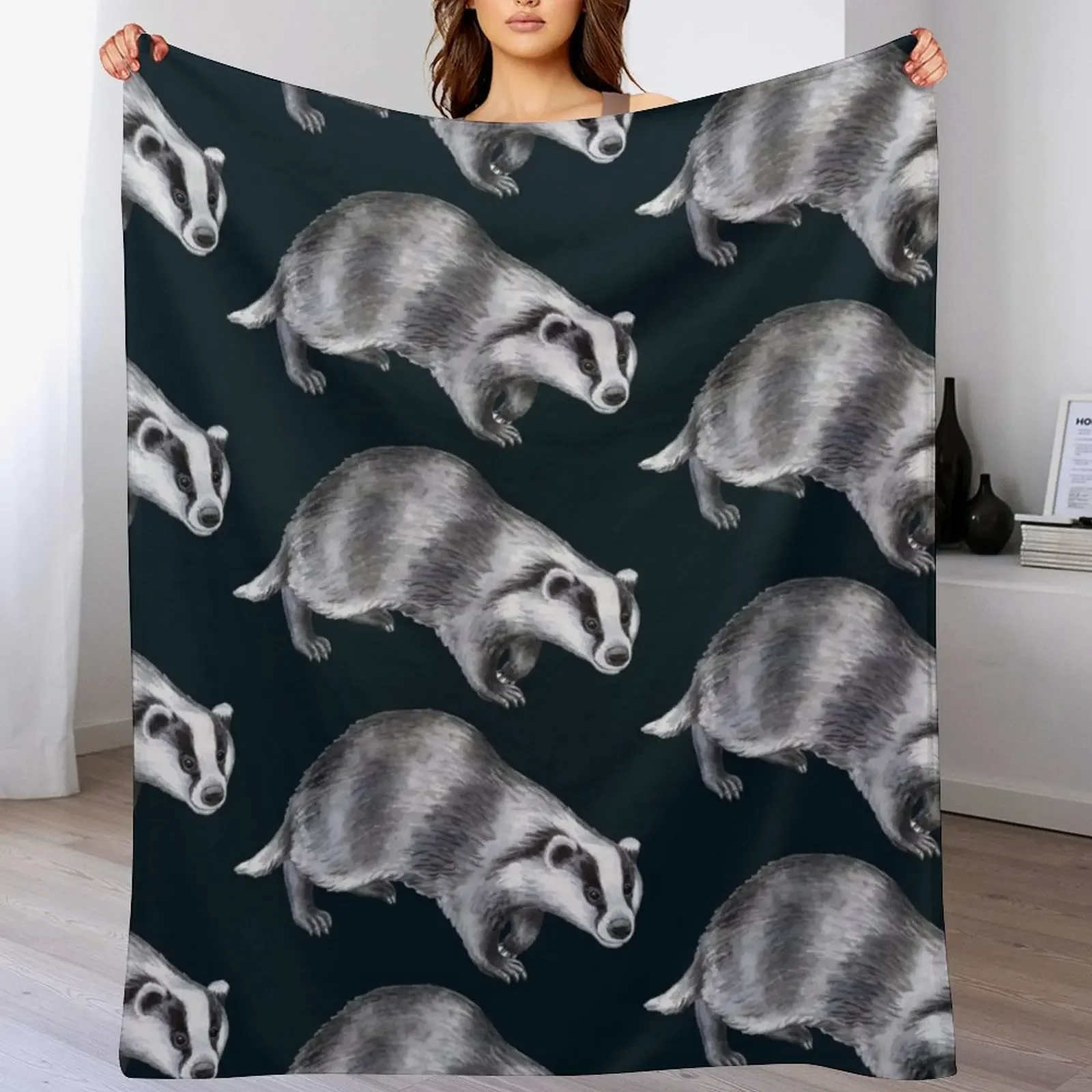 

Badger animal watercolor hand drawn Throw Blanket decorative valentine gift ideas Blankets For Bed Hairys Blankets