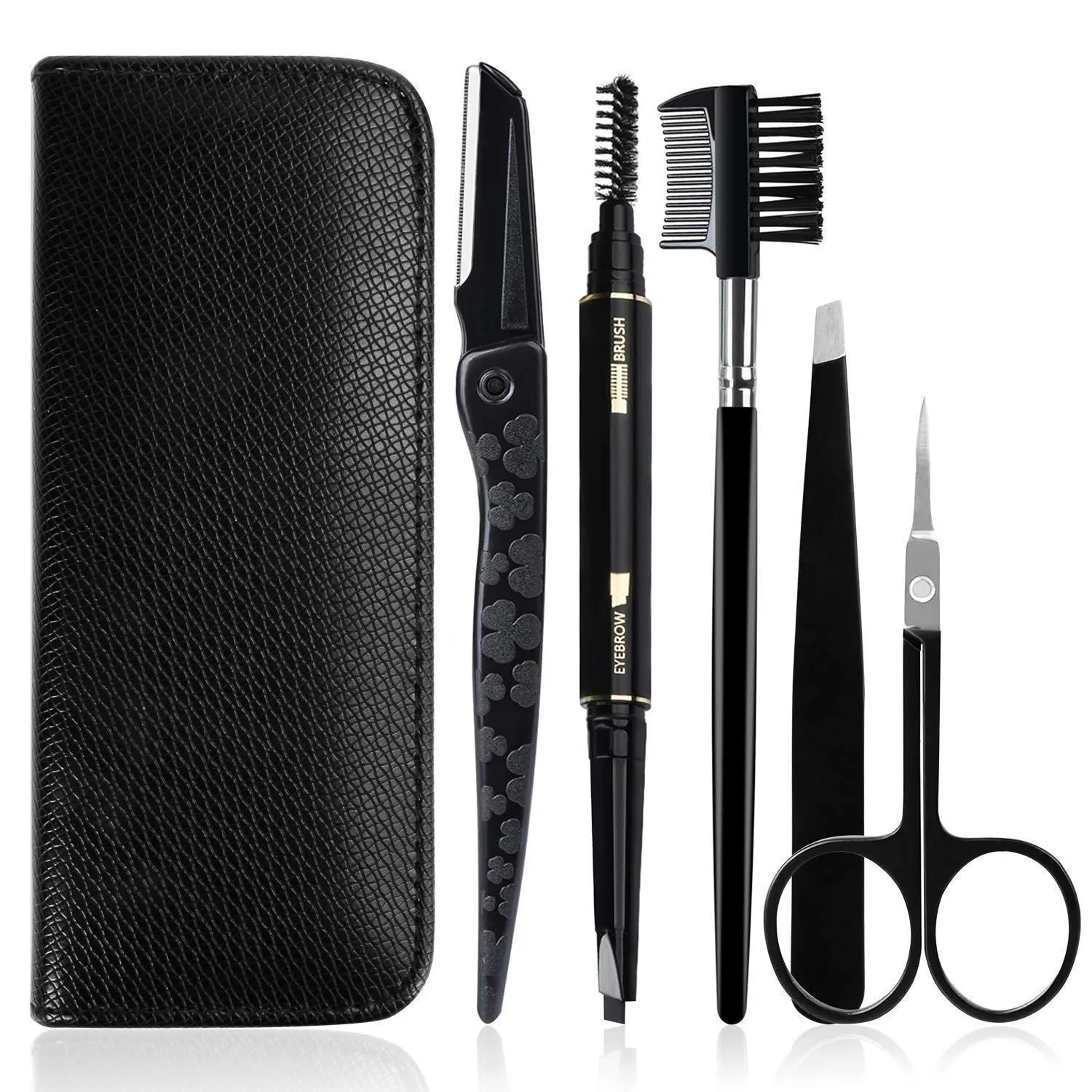 5pcs/set Men Eye brow Grooming Set Eyebrow Trimmer Drawing Stencils Tweezers Comb Pencil Eyebrow Trimming Suit Make Up Tool Kit